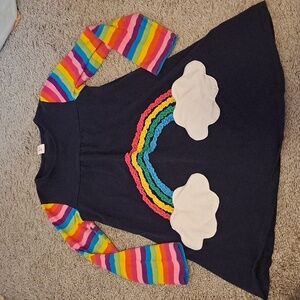 Sunny Fashion Girls Dress Rainbow Cloud Pockets Navy Blue Long Sleeve Size 7